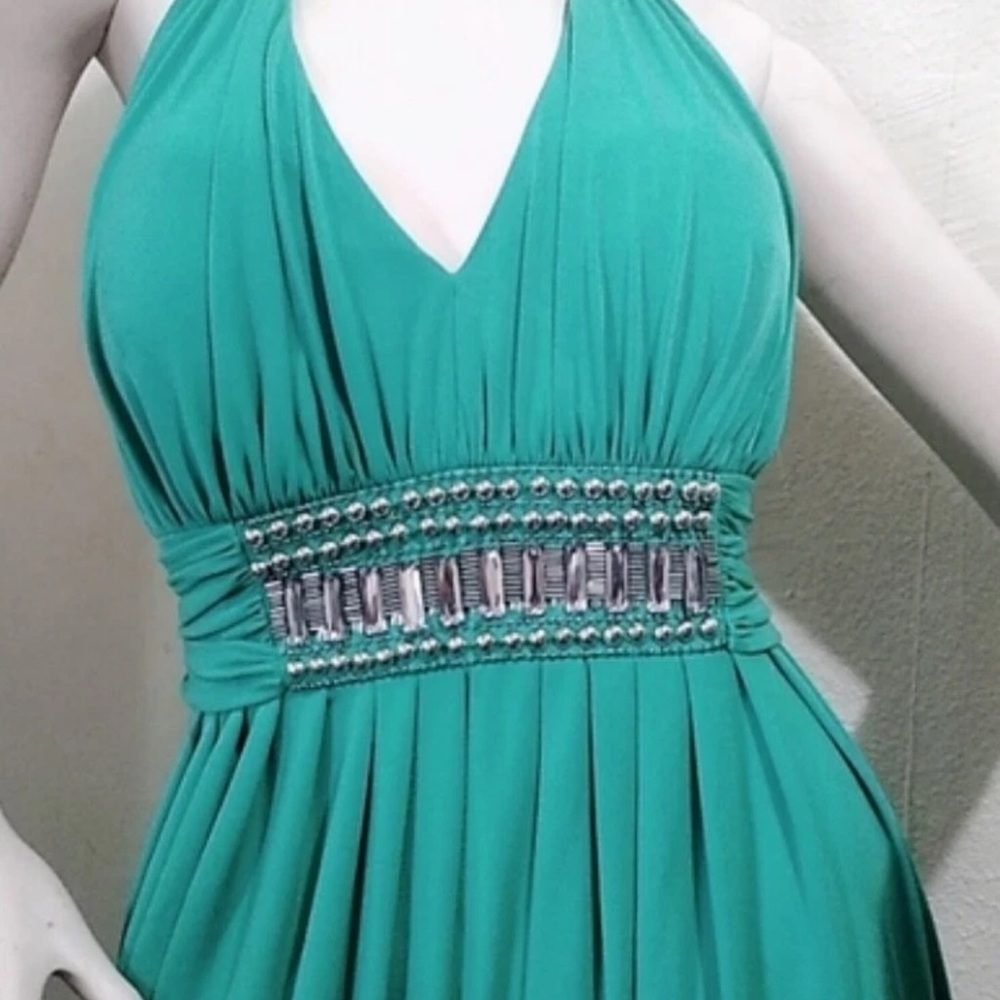 Green Babydoll Dress - Halter Neck - Ruched - Jersey - "DECODE 1.8"  Size 2